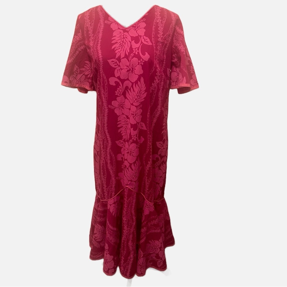 Vintage Shannon Marie Hawaiian Resort Vacation Beach Elegant Pink Floral Dress
